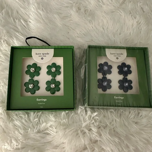 NWT Kate spade X Target floral linear Earrings SET OF 2 navy and green - Picture 13 of 15